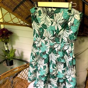 Eva Mendes Floral Green Pleat Strapless Dress